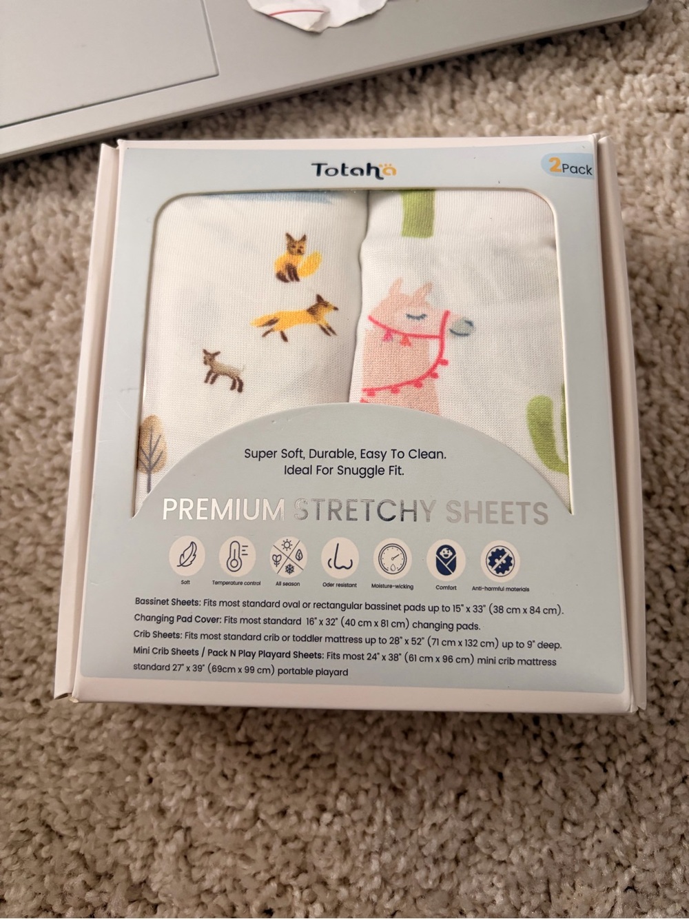 Changing Pad Sheets 2-Pack - White with Multicolor Animal Prints